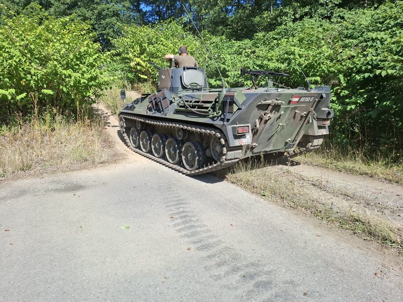 Kettenpanzer auf dem Waldweg