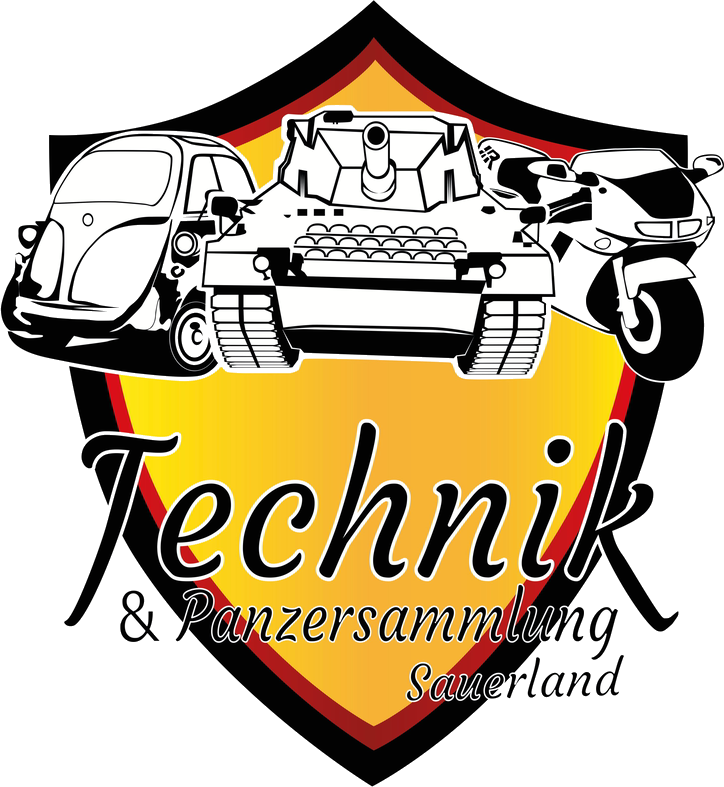 Wappen der Technik- und Panzersammlung Sauerland mit Käfer, Kettenpanzer und Motorrad